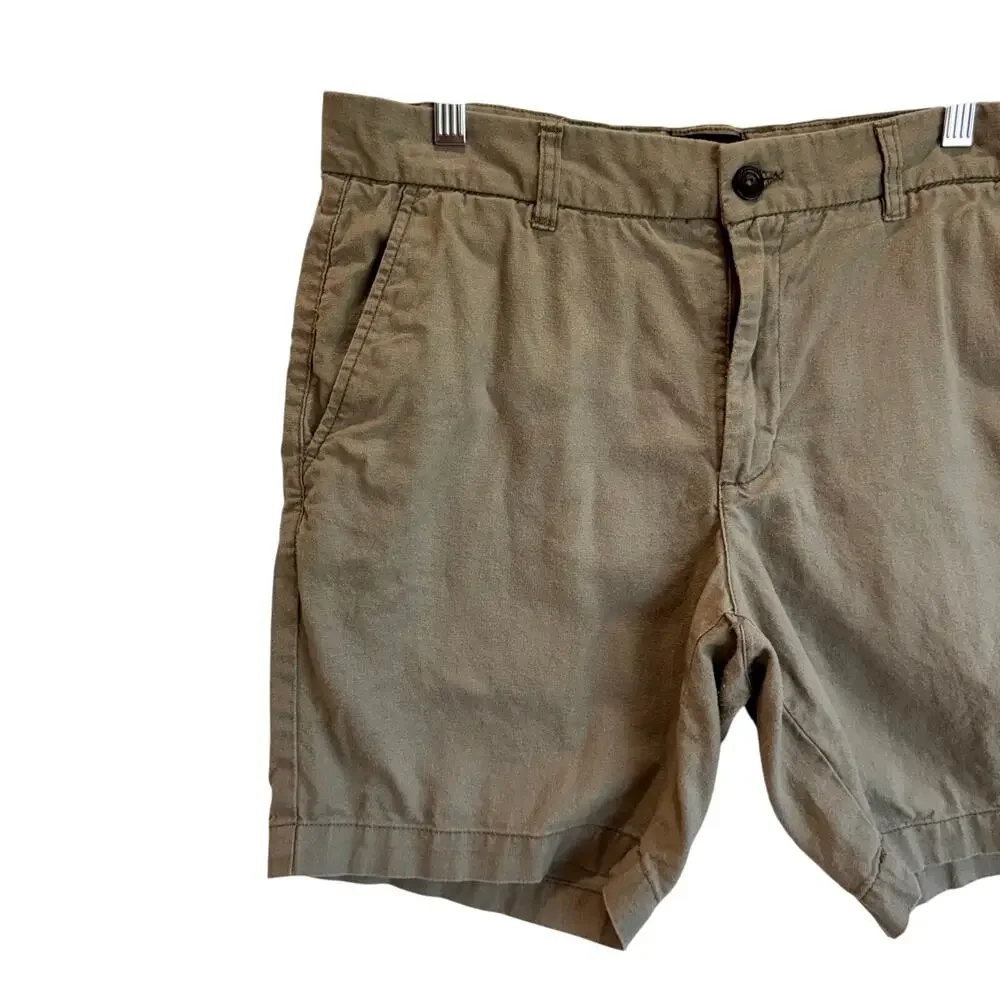 Ben Sherman Regular Fit Linen Cotton Blend Shorts Khaki Green Casual 32W